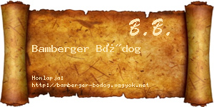 Bamberger Bódog névjegykártya